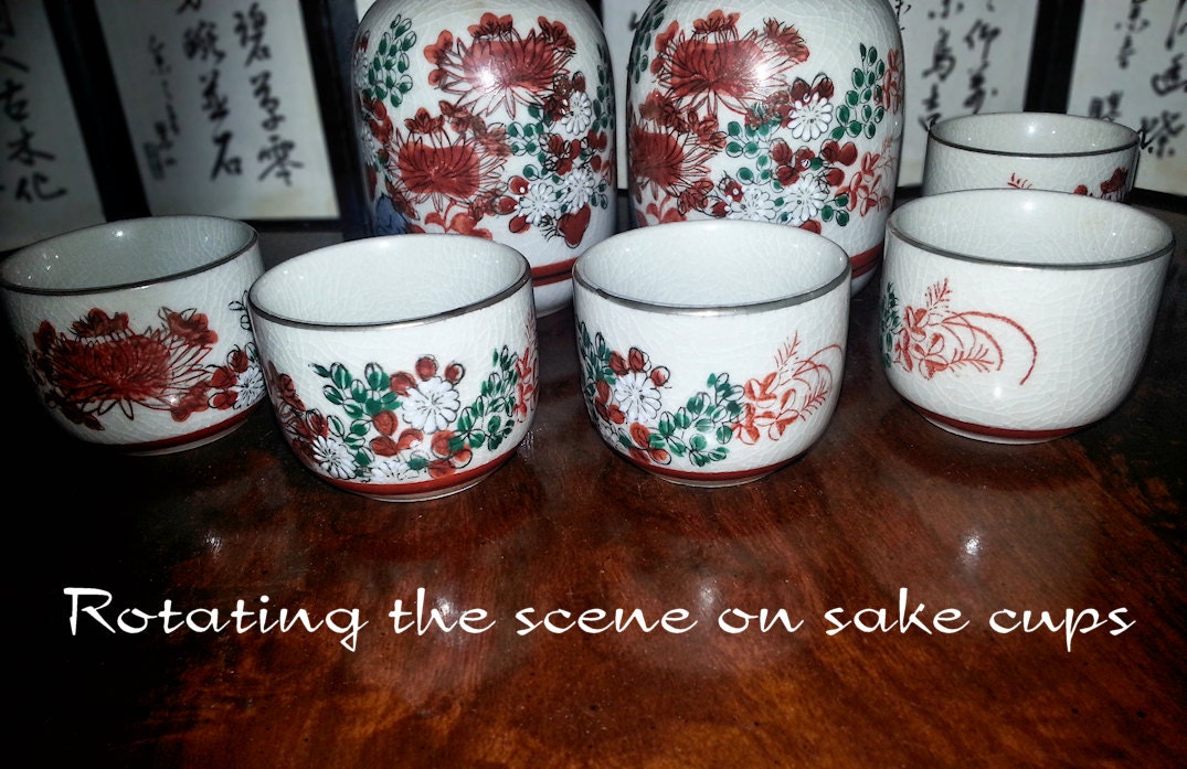 Vintage Genuine Japanese Kutani Sake Set Asian Collectible Etsy