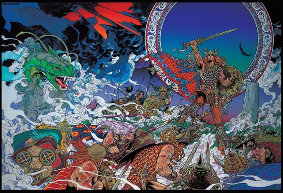 CELTIC IRISH FANTASY PRINT NUADA THE HIGH KING 16x11 By Jim FitzPatrick NIGHT