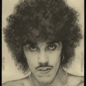 Fine Art Portrait Philip Lynott 1979 Print. Fine Art Print, Pencil Drawing, Original Portrait, Black and White, Singer, Musician.