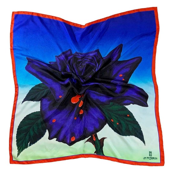 Black Rose Silky Scarf  BLACK ROSE - Monochrome Floral - Silk Blend Head Neck Scarf  main image 2