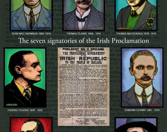 The Seven Signatories of the Irish Proclamation Set + Free Print of the Irish Proclamation. By Jim FitzPatrick. Ireland, Easter Rising, 1916