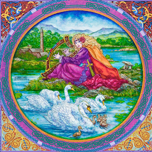 Celtic Art Print The Children Of Lir. The Singing Swans. Signed Open Edition Print 8x11. Fine Art, Fantasy Art, Irish, Ireland, Painting.