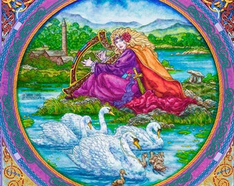 Celtic Art Print The Children Of Lir. The Singing Swans. Signed Open Edition Print 8x11. Fine Art, Fantasy Art, Irish, Ireland, Painting.