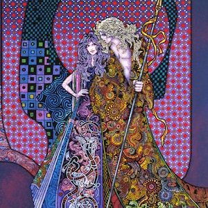 Fine Art Print Diarmuid i Gráinne. Sztuka fantasy, Print, Art Nouveau, Sztuka irlandzka, Sztuka irlandzka, Sztuka abstrakcyjna, Celtycki, Sztuka ścienna, Oryginał.