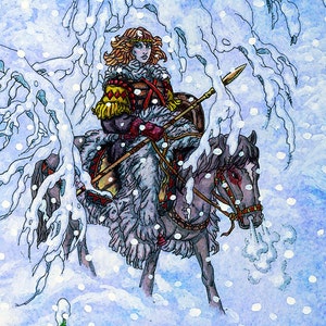 Celtic Irish Landscape Nessa the Hunter. Ireland, Goddess, Wolf, Horse