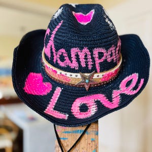 Navy straw cowboy hat, cowboy hat, country wedding, country festival, coachella, disco cowgirl, cowgirl, palm trees hearts and Love Cowboy