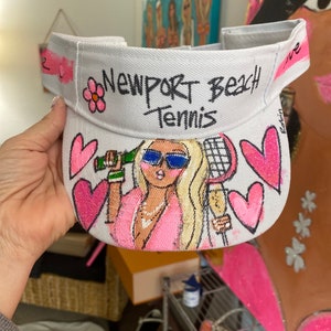 Handpainted adjustable Tennis Visor with your city in it Makes a Fun gift for a Tennis Gal