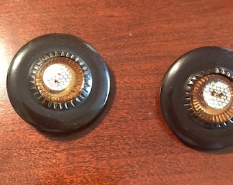 Two Bakelite Buttons Brown and Gold