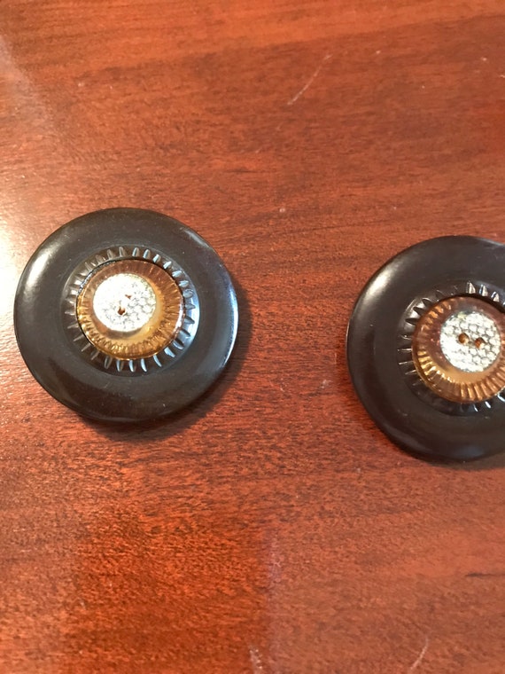 Two Bakelite Buttons Brown and Gold