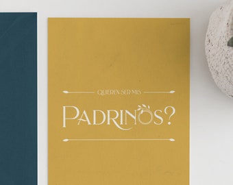 Quieren Ser Mis Padrinos - PRINTABLE | Spanish Godparents Proposal in Mustard | Baptism or Confirmation Proposal Card | 5x7 INSTANT DOWNLOAD