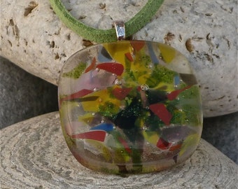 Multi-coloured confetti fused glass pendant