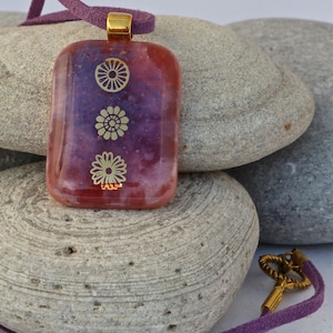 Purple floral fused glass pendant