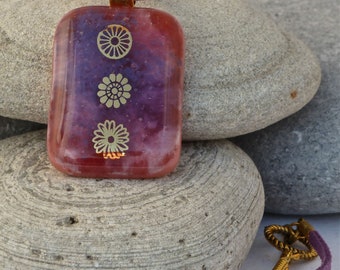 Purple floral fused glass pendant