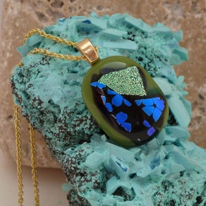 Abstract floral fused glass pendant