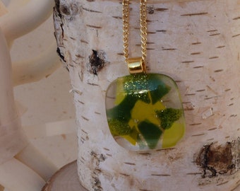 Green confetti fused glass pendant