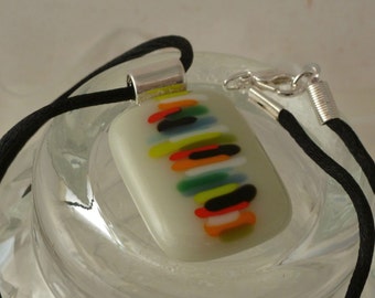 Warm grey striped fused glass pendant