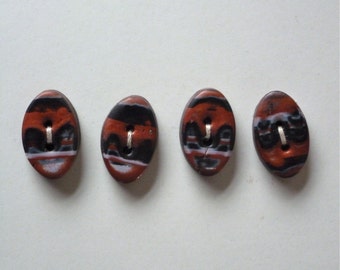 Copper striped oval polymer clay buttons