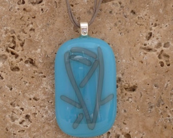 Turquoise abstract fused glass pendant