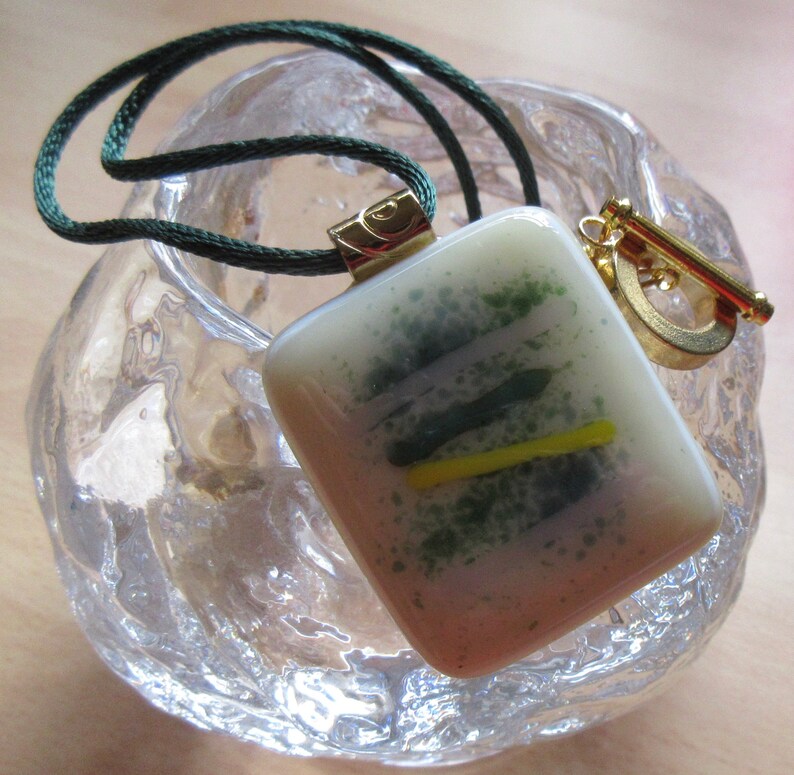 Vanilla striped fused glass pendant image 3