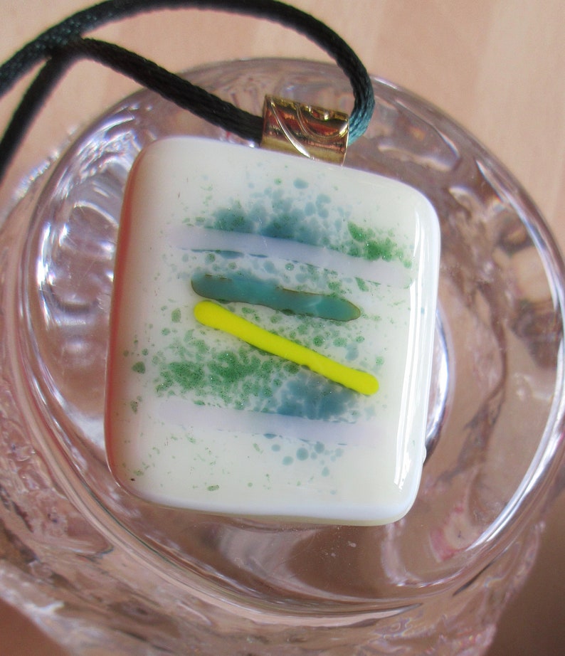 Vanilla striped fused glass pendant image 1