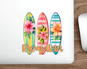 Three Floral Surfboards Kwajalein Die-Cut Stickers