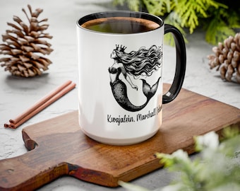 Vintage Inspired Mermaid of Kwajalein Marshall Islands on Colorful 15 Ounce Mugs