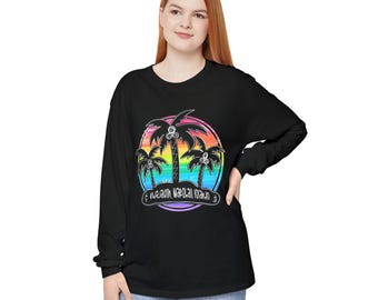 Neon Three Palms Kwajalein Marshall Islands Black Unisex Garment-dyed Long Sleeve T-Shirt