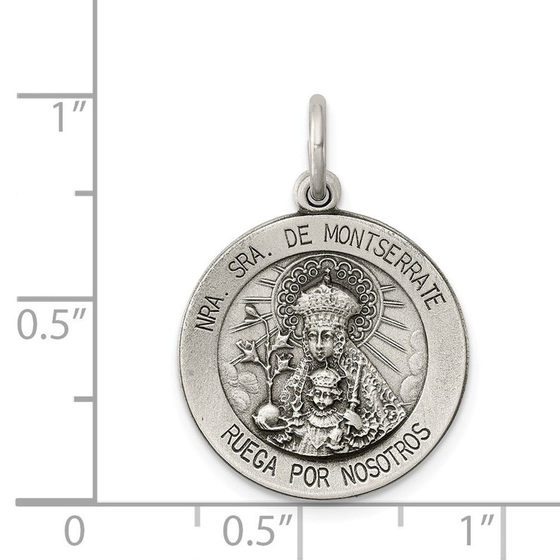 Snake or Ball Chain Necklace Sterling Silver Antiqued Lady Of Mont Serrate Medal on a Sterling Silver Cable Snake or Ball Chain Necklace Sterling Silver Antiqued Lady Of Mont Serrate Medal on a Sterling Silver Cable