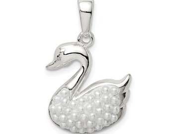 Colgante de cisne de plata de ley con perlas de imitación