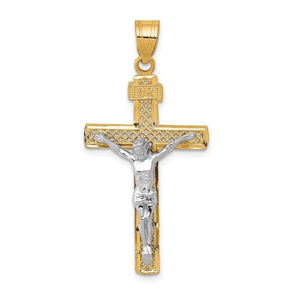 10K Gold Two-tone D/C Large Block Lattice Cross w/Crucifix Pendant