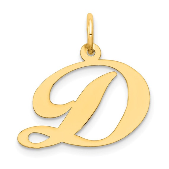 14K Medium Fancy Script Initial D Charm New Pendant Yellow - Etsy