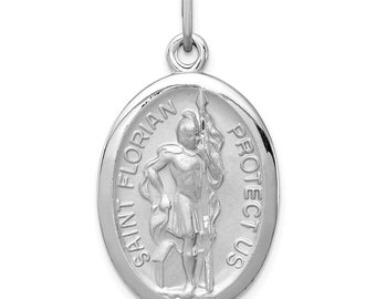 Sterling Silver Rhodium-plated Saint Florian Medal New Religious 925