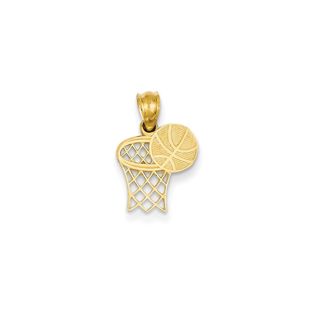 14k Basketball & Hoop Pendant New Sports Charm Yellow Gold Etsy