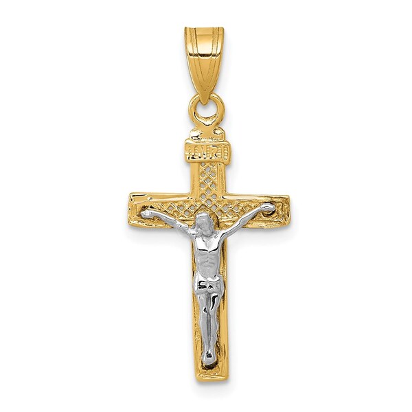 10K Gold Two-tone D/C Small Block Lattice Cross w/Crucifix Pendant