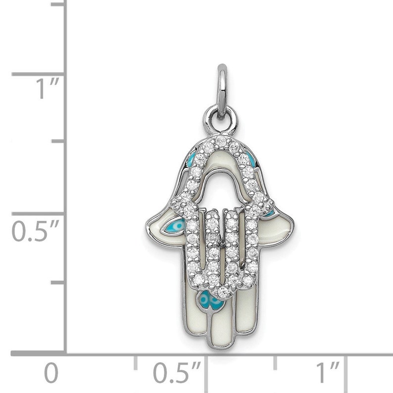 Sterling Silver Rhodium-plated Enamel Hamsa wCZ pendant New Charm