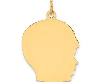 Engravable Boy Head Facing Right Silhouette 14k Gold Charm Pendant Kids Head