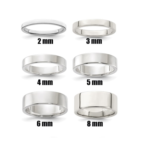 Sterling Silver Flat 2mm 3mm 4mm 5mm 6mm 8mm Wedding Band