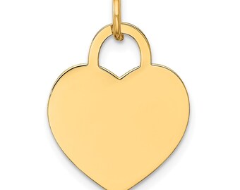Engravable Heart 14k Gold Small, Medium, Large Charm Pendant Yellow Disc Multiple Sizes, Personalized Gold Heart