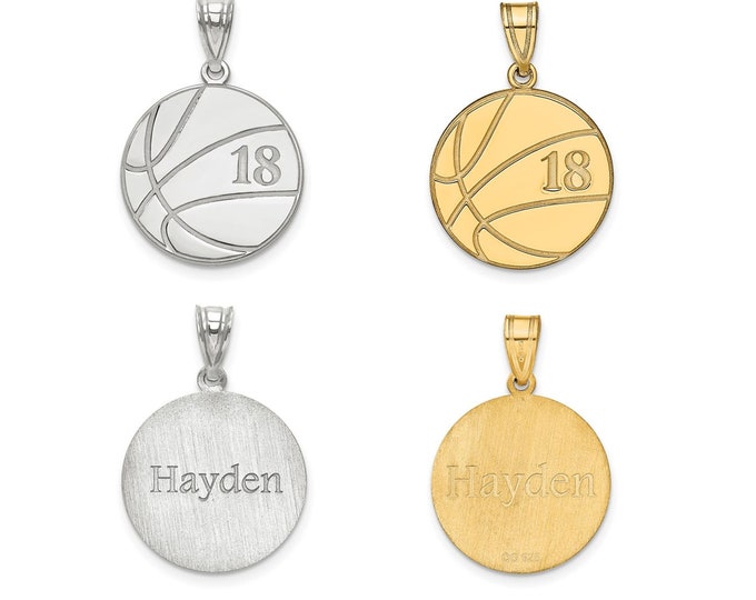 Personalized Name & Number on Sterling Silver or Gold-Plated Silver Basketball Necklace