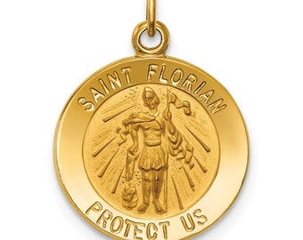 14K Solid Polished/Satin Small St. Florian Medal New Yellow Gold