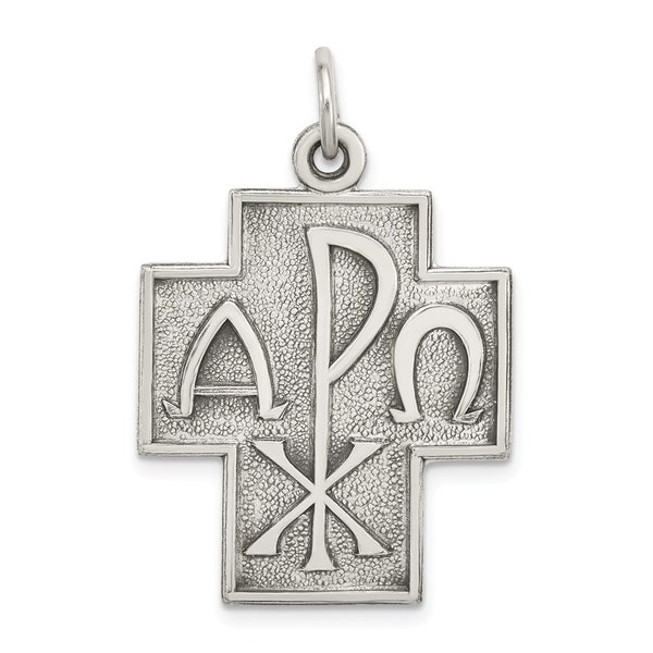 Sterling Silber Antiqued Alpha Omega Kreuz Anhänger Neue religiöse Charme 925