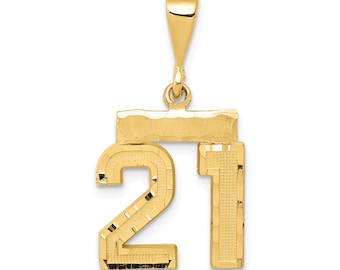 14k Small Diamond-cut Number 21 Charm New Sports Pendant Yellow Gold