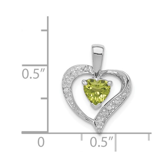 Sterling Silver Rhodium Heart Peridot & Diamond Heart Pendant Charm