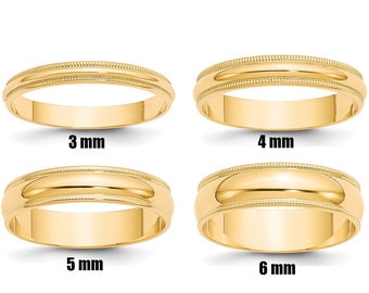 14K Solid Yellow Gold 3mm 4mm 5mm 6mm Milgrain Engagement Anniversary Midi Ring Men's and Women's Wedding Band Ring Sizes 4-14.