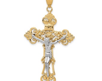 10K Gold Two-tone INRI Fleur De Lis Crucifix Pendant