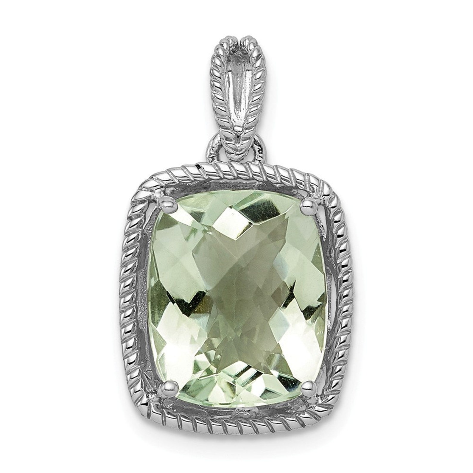 Sterling Silver RhodiumPlated Green Quartz Pendant New Charm Etsy