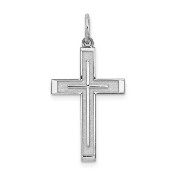 Sterling Silver Rhodium-plated Laser Designed Cross Pendant Religious Charm 925