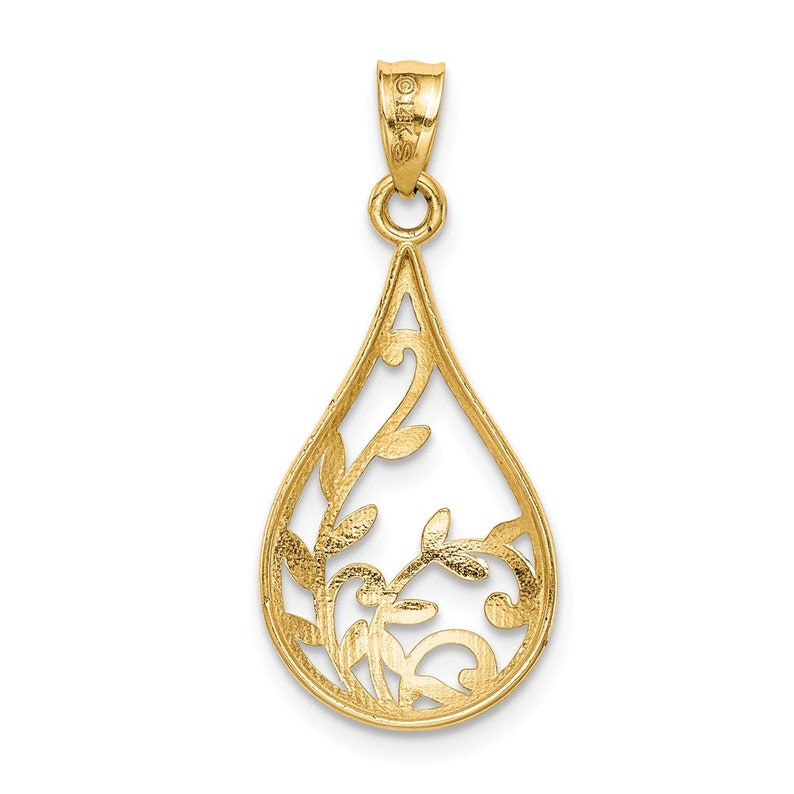 14K Leaf Dangle Pendant New Charm Yellow Gold