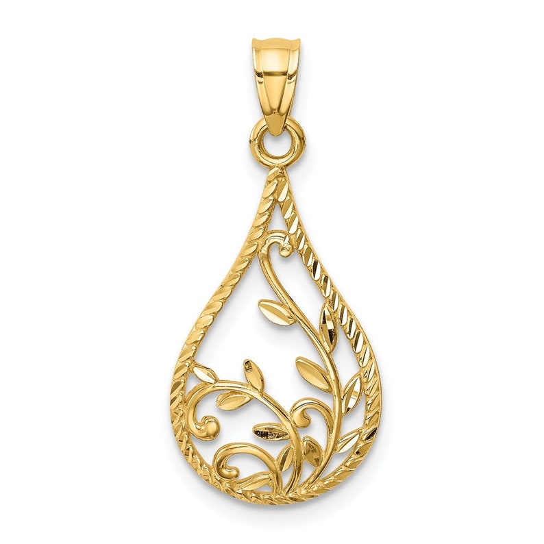 14K Leaf Dangle Pendant New Charm Yellow Gold