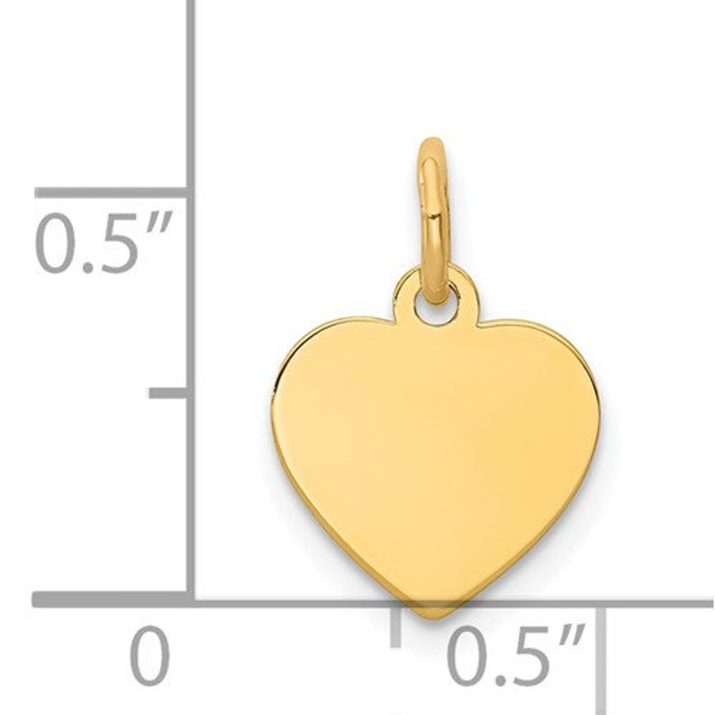 14K Gold Heart Disc Personalized Gift Pendant Multiple Sizes Available Charm Plain Free Engraving 10 x 12 mm